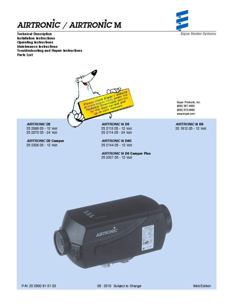 Espar Airtronic 2 4 Technical Manual Aug 2010 PDF Electrical