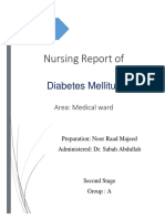 Nursing Report Of: Diabetes Mellitus