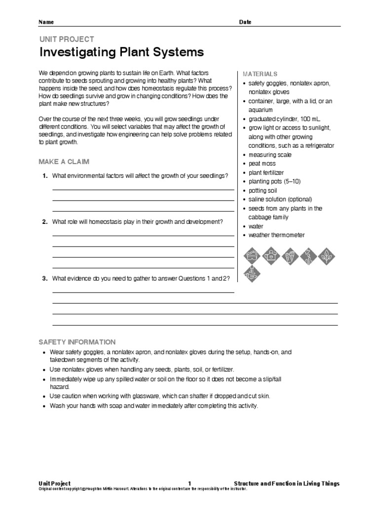 Investigating Plant Systems Unit Project PDF Seedling Cell (Biology)