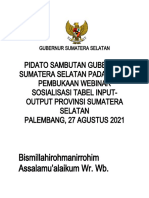 PIDATO SAMBUTAN GUBERNUR Sosialisasi Tabel Input Out Put Provinsi Sumatera Selatan