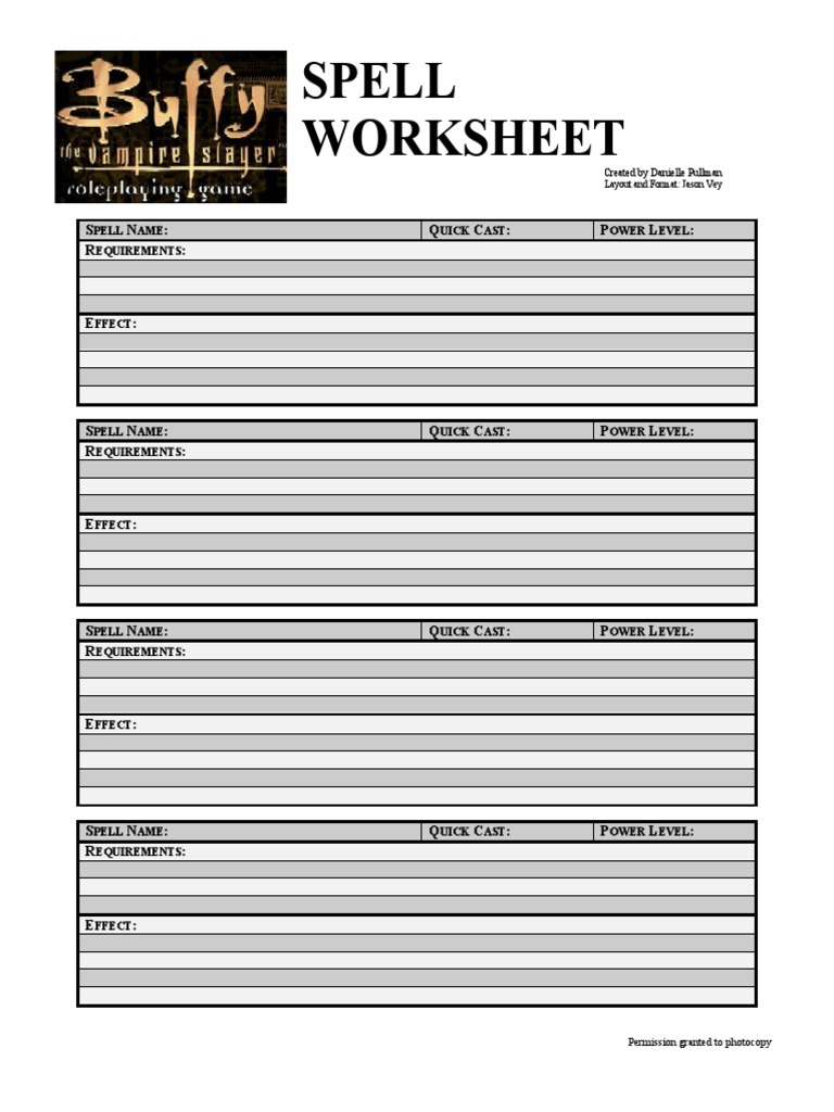 B Tvs RPG Spell Sheet | PDF