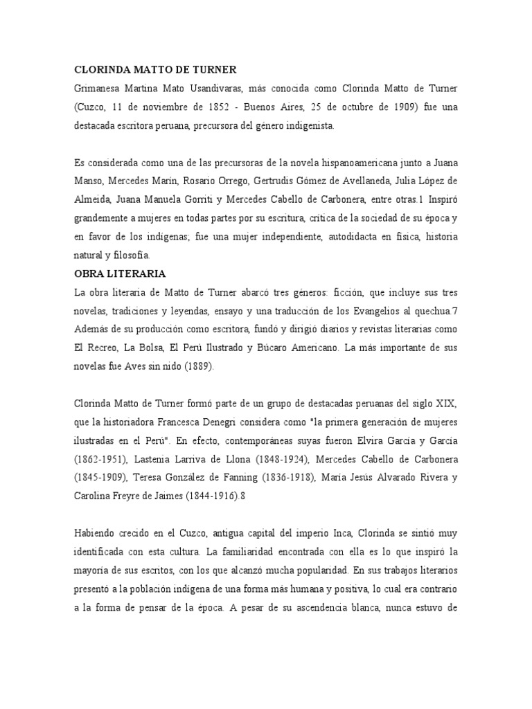 Clorinda Matto De Turner Pdf Escritores Perú