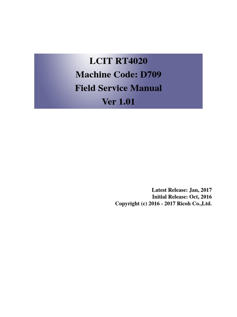 LCIT RT4020 Machine Code: D709 Field Service Manual Ver 1.01 | PDF ...