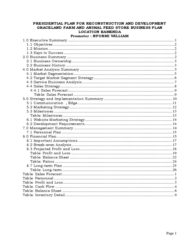 Business Plan Graceland Farm and Animal Feed Store PDF Farms Farmer