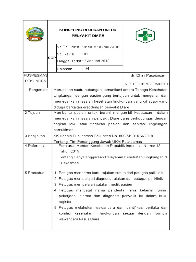 SOP Konseling Diare di Puskesmas | PDF