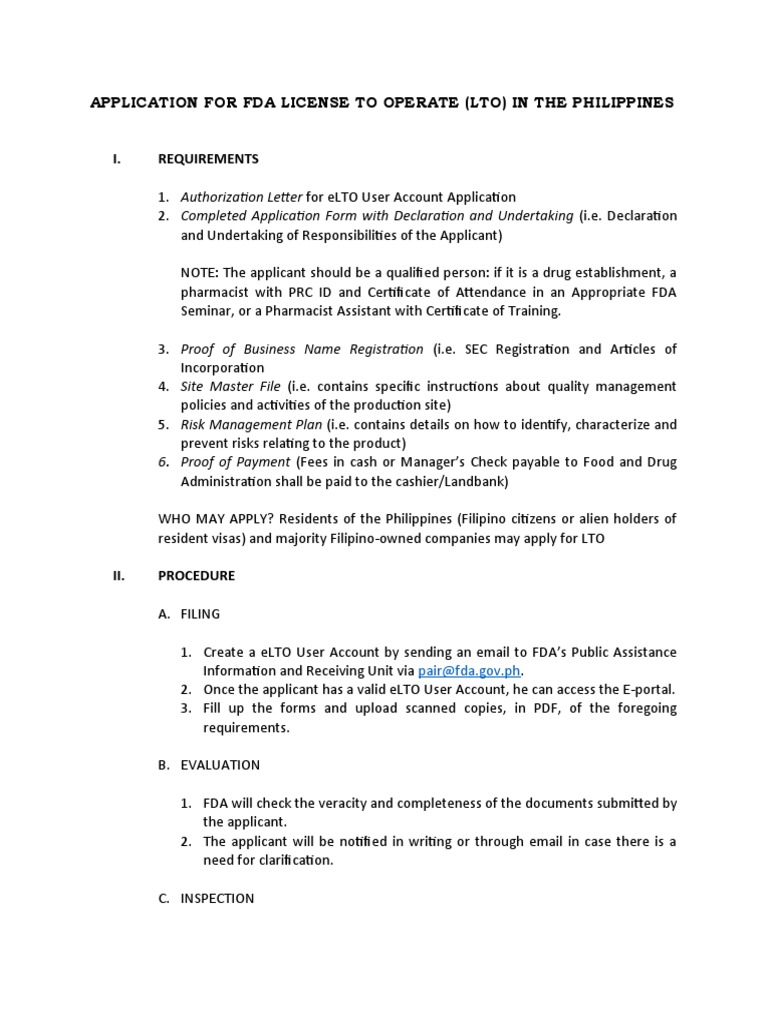FDA License to Operate Requirements Philippines | PDF | Food And Drug ...