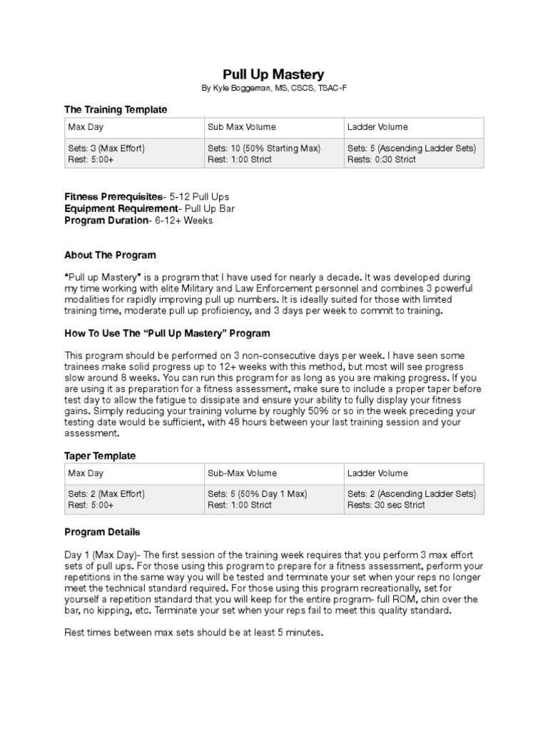 Pull Up Mastery Training Program | PDF