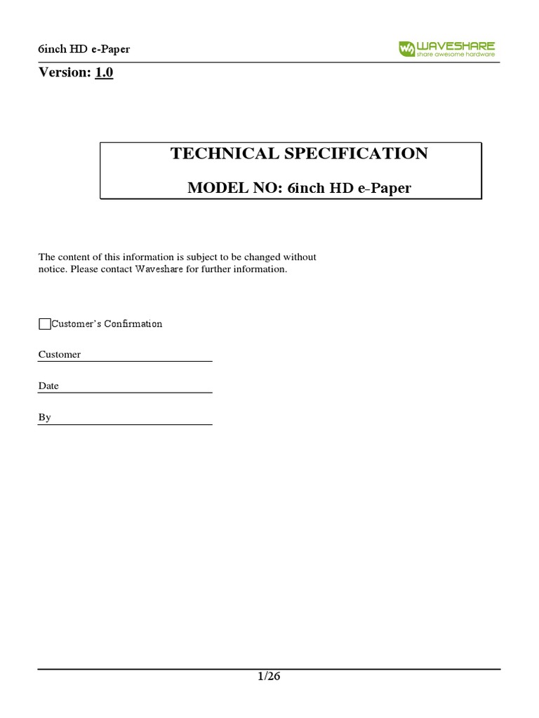 6inch HD E-Paper Specification | PDF | Computer Engineering | Electronics