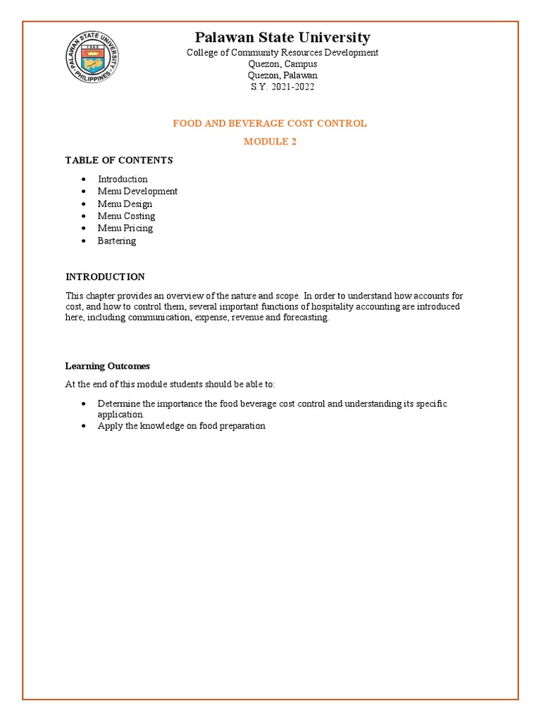 2 Food and Beverage Cost Control PDF Menu Restaurants