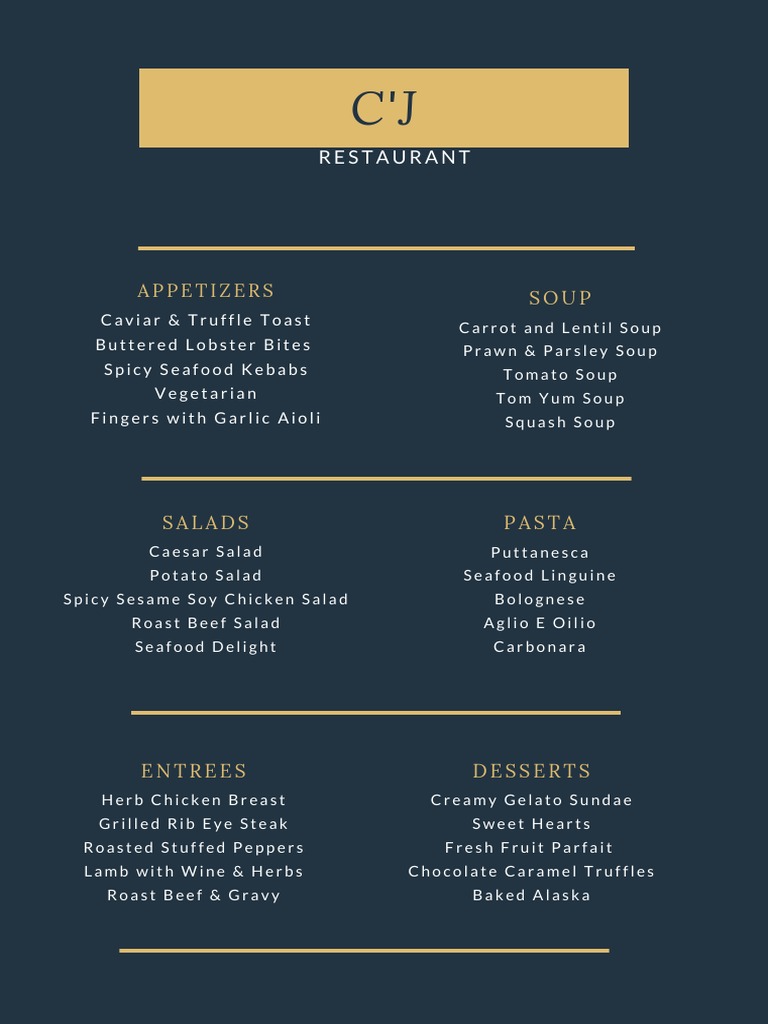C'J Restaurant Menu Highlights | PDF