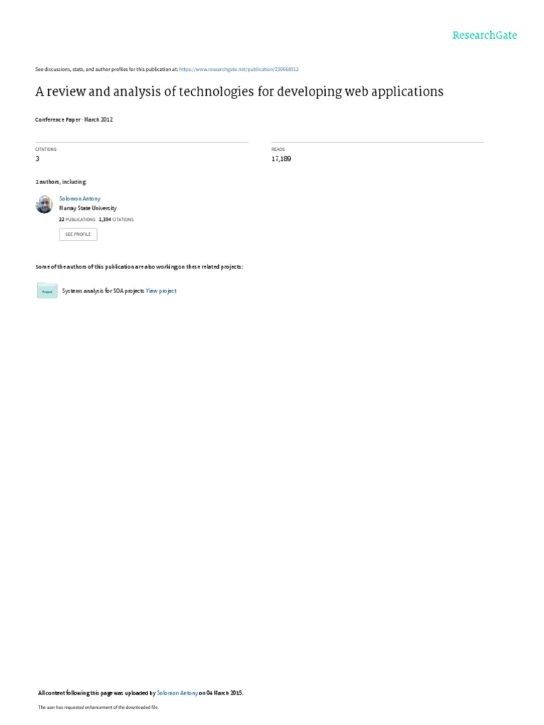 A Review and Analysis of Technologies For Developing Web | PDF | Web ...