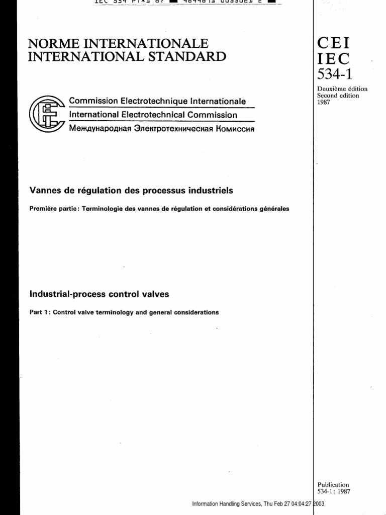 IEC 605341 1987Control Valve Terminology and General Considerations
