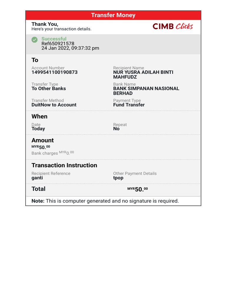 Successful Money Transfer Details | PDF