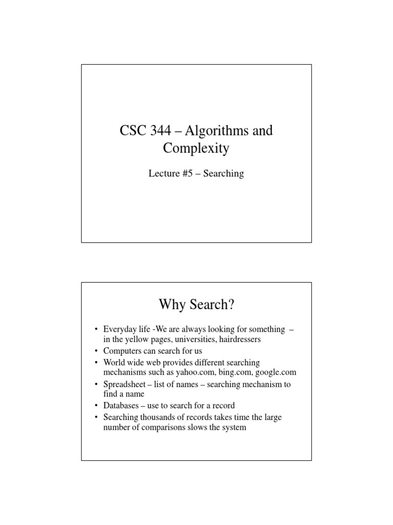 CSC 344 - Algorithms and Complexity: Lecture #5 - Searching | PDF ...