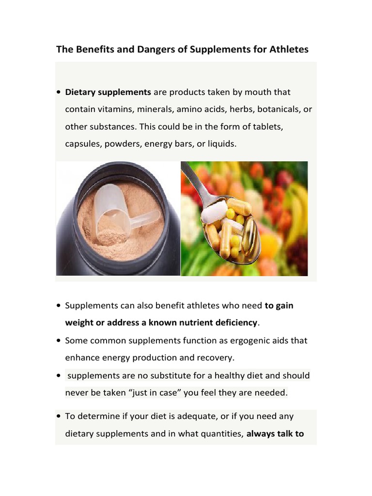 The Benefits and Dangers of Supplements For Athletes PDF Dietary