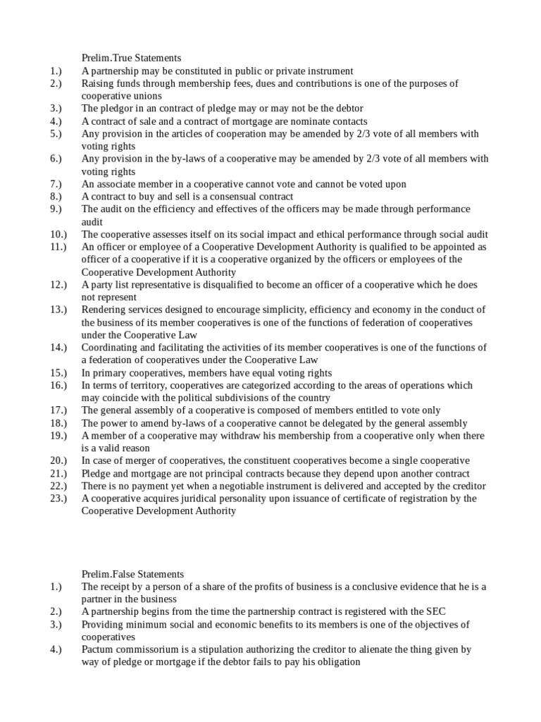 Cooperative Law: True and False Statements | PDF | Cooperative ...