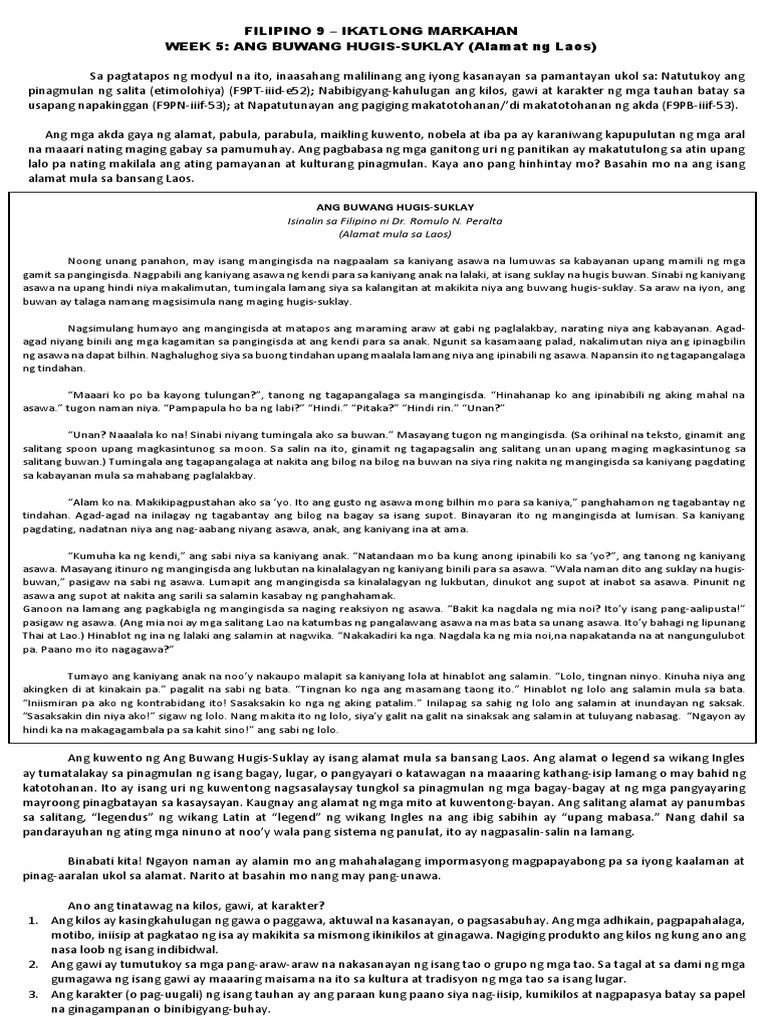 Filipino 9 Q3 Module Week 5 Pdf