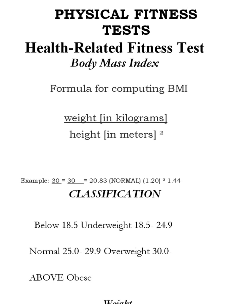 The Physical Fitness Tests PDF Body Mass Index Human Anatomy