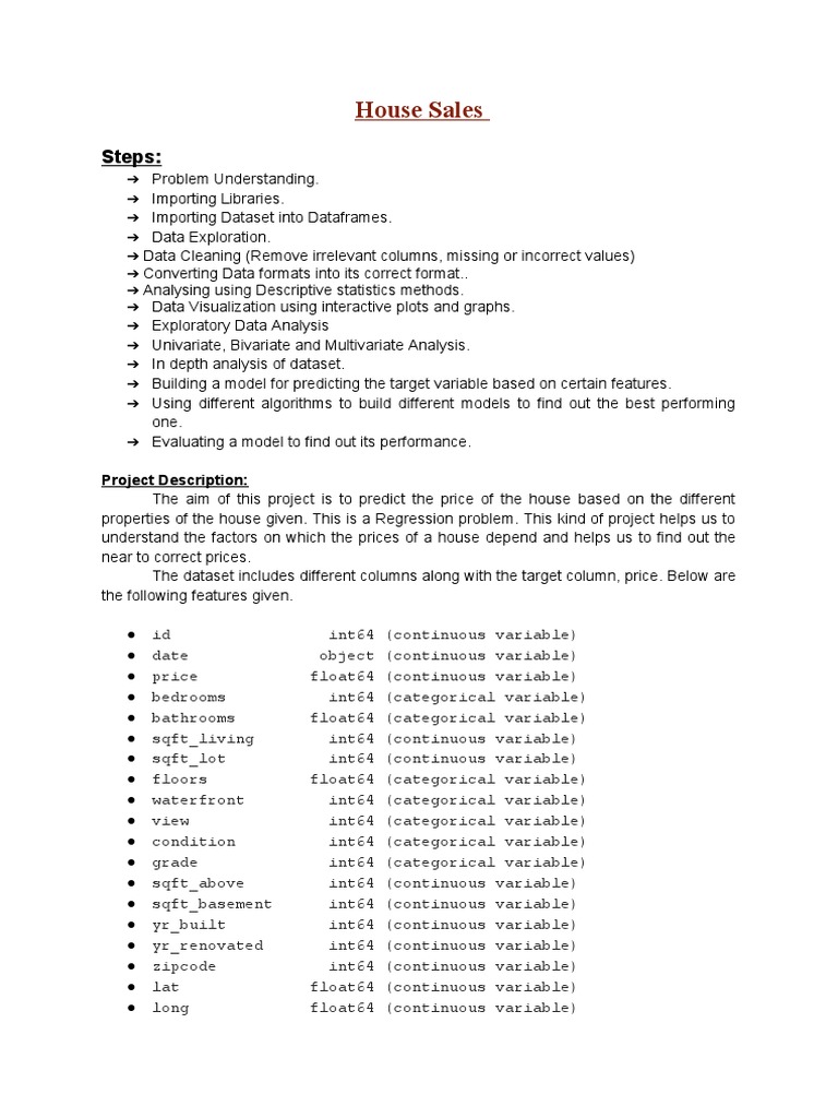 House Sales Steps PDF Categorical Variable Data Analysis