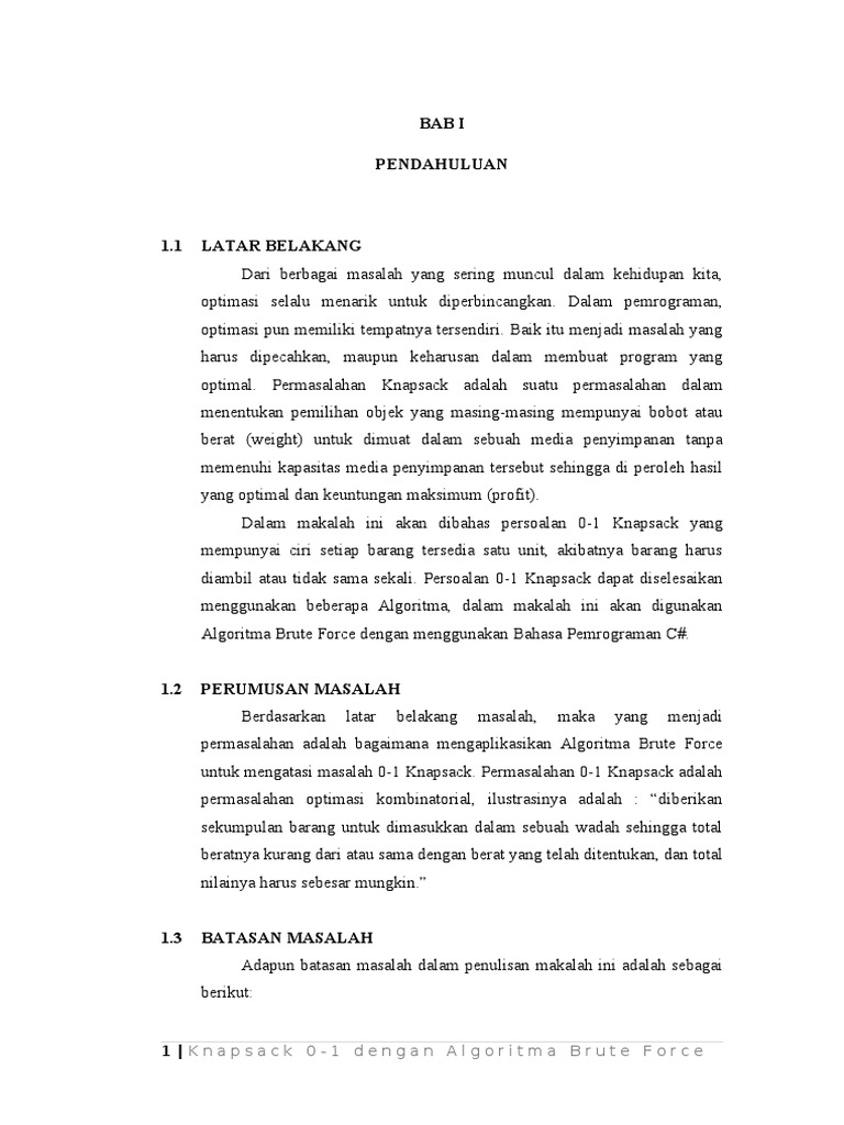 Optimasi 0-1 Knapsack dengan Brute Force | PDF | Komputer