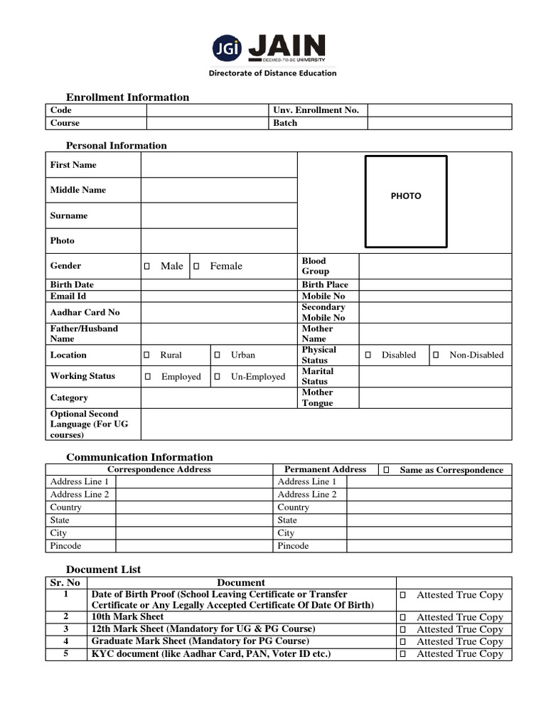 Distance Education Enrollment Form | PDF