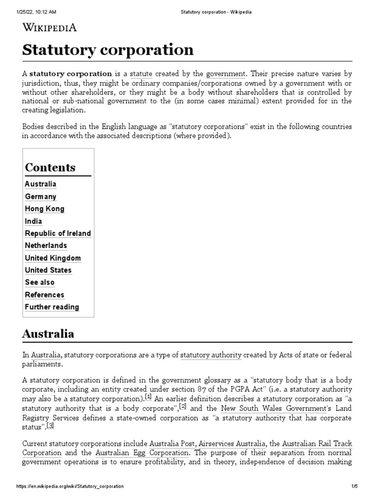 Statutory Corporation PDF Private Law Companies