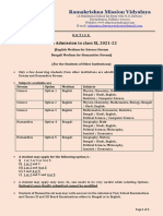 Ramakrishna Mission Vidyalaya: Sub: Admission To Class XI, 2021-22