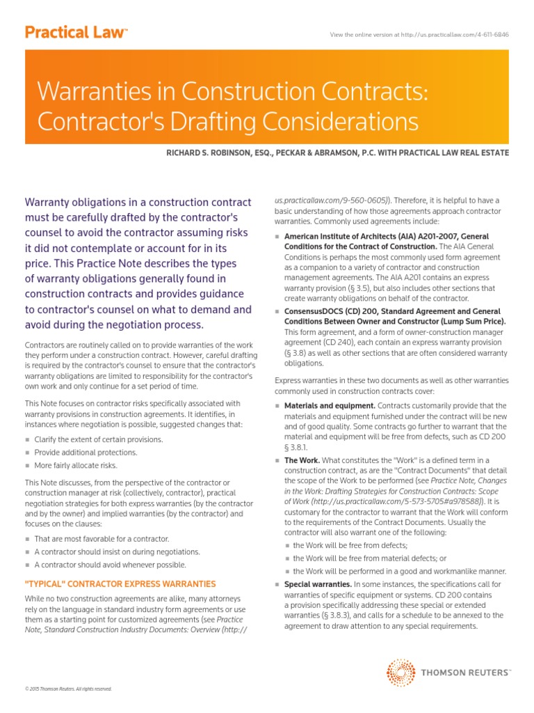 Warranties Construction Contracts PDF Employment Implied Warranty