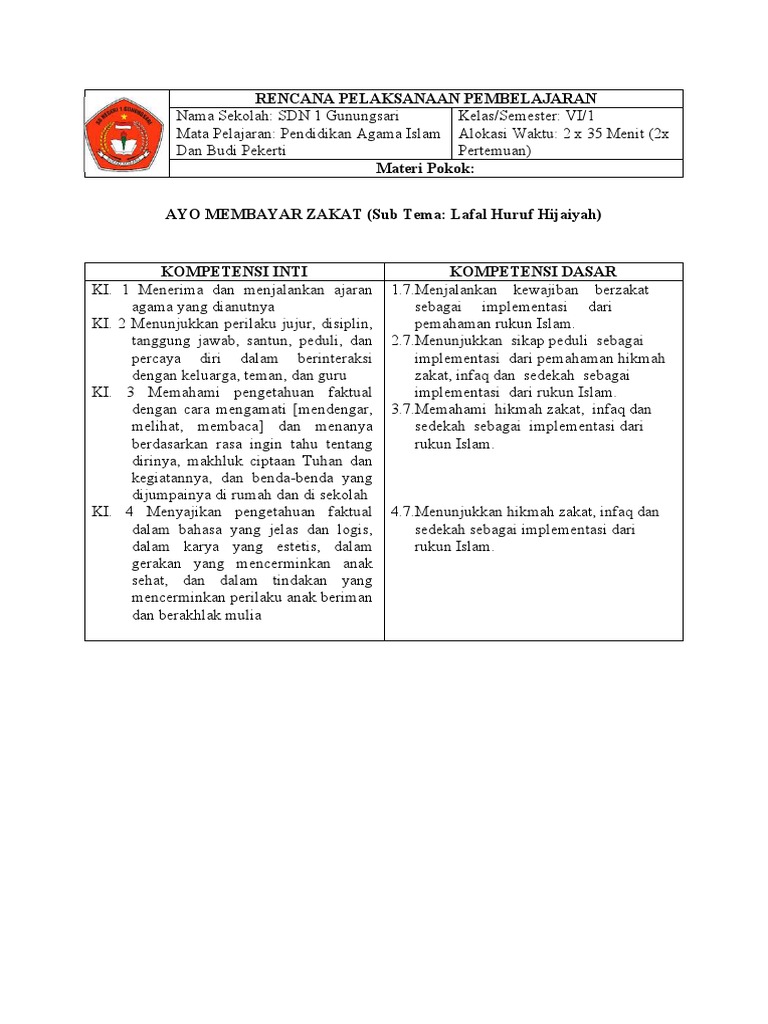 Contoh RPP Zakat untuk PPG 2025 | PDF