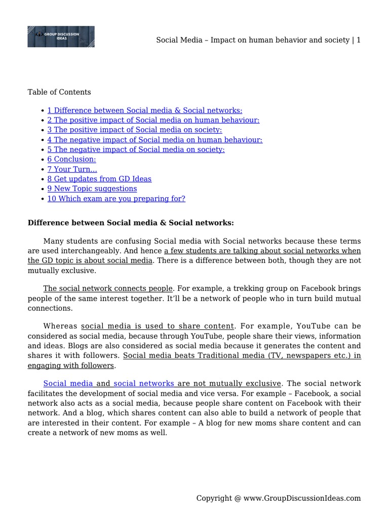 Social Media – Impact On Human Behavior and Society | PDF | Popular ...