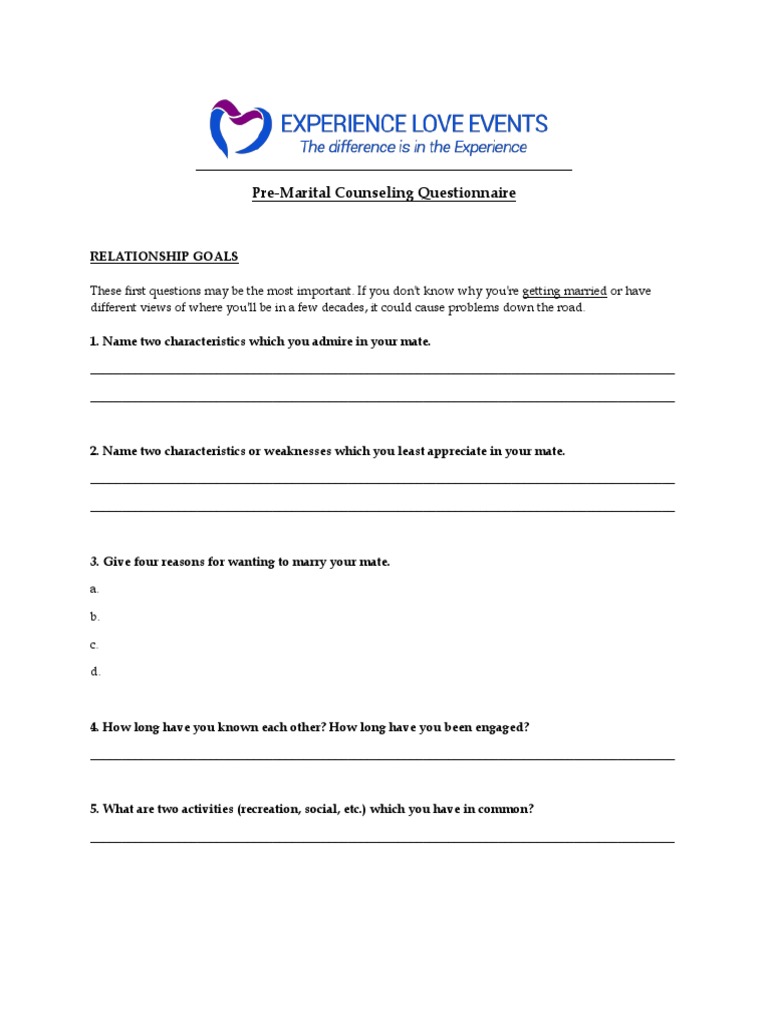 Premarital Counseling Questionairre | PDF | Family | Marriage