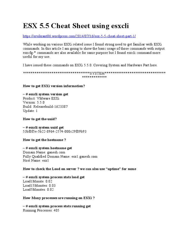 ESXi 5.5 Command Line Cheat Sheet | PDF | Cpu Cache | Network Interface ...