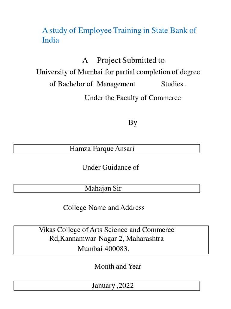 A Study of Employee Training in State Bank of India A Project