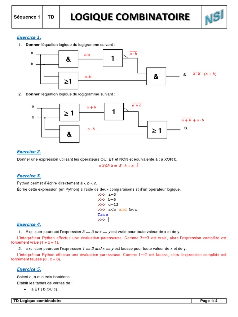 TD sur la logique combinatoire | PDF | Théorie du calcul ...