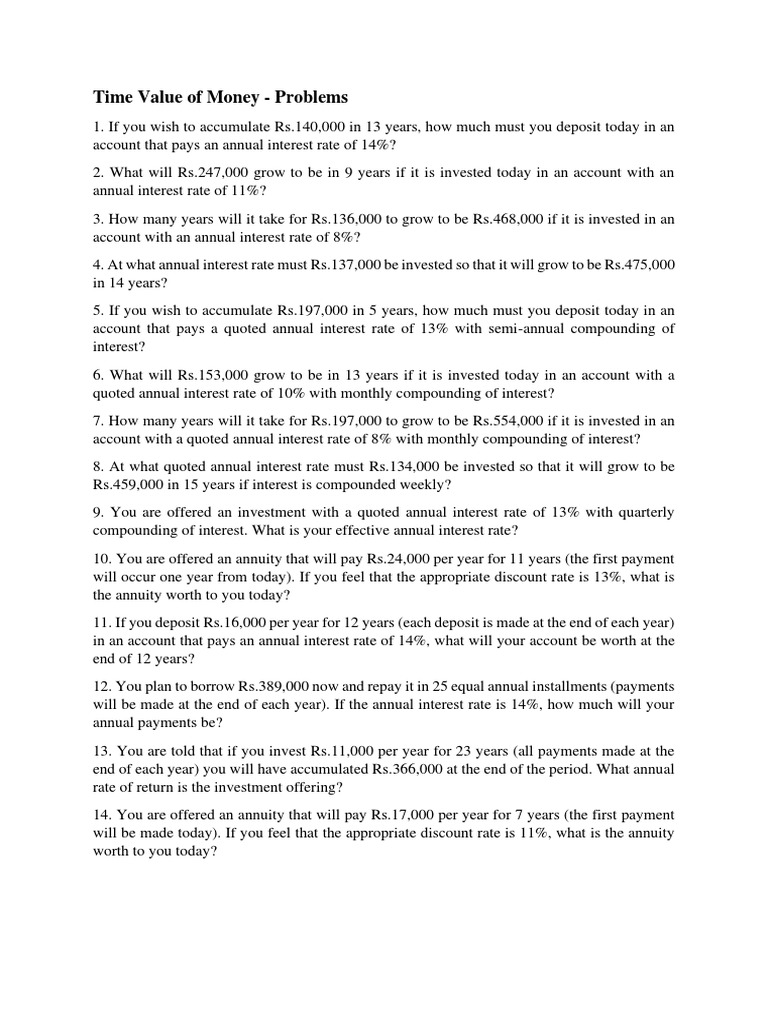 Time Value of Money - Problems | PDF | Interest | Present Value