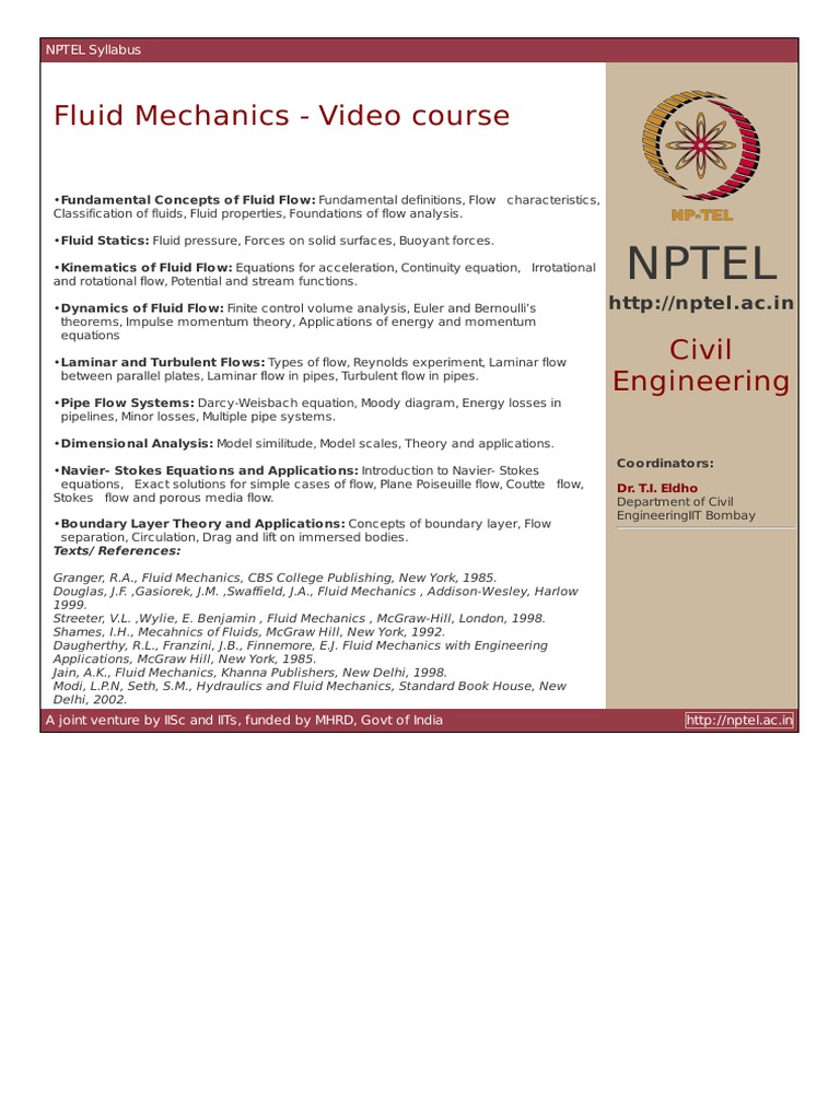 Nptel Fluid Mechanics Video Course PDF Fluid Dynamics Fluid