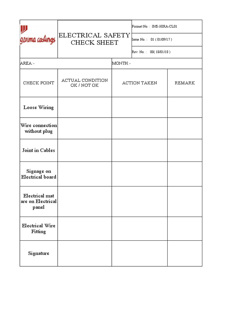 ImsHiraCl01 Electrical Safety Check Sheet PDF