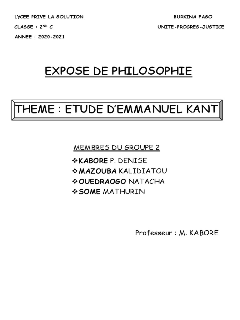 Étude sur Emmanuel Kant et son influence | PDF | Emmanuel Kant ...