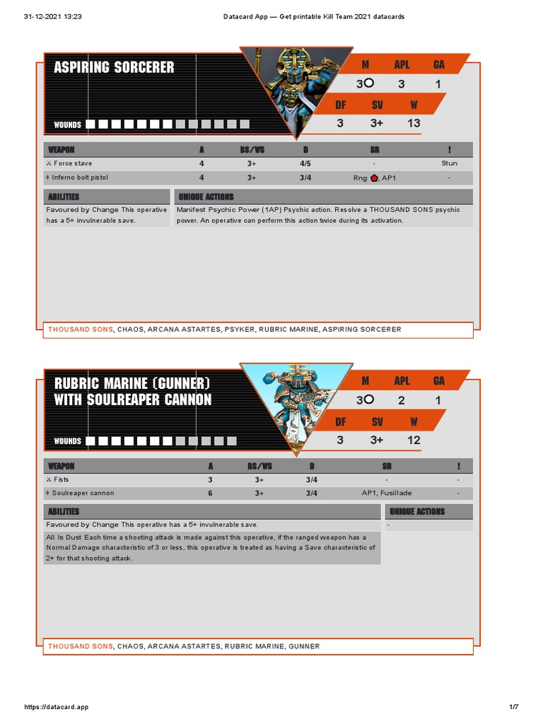 Datacard App Get Printable Kill Team 2021 Datacards 2 PDF Hazards