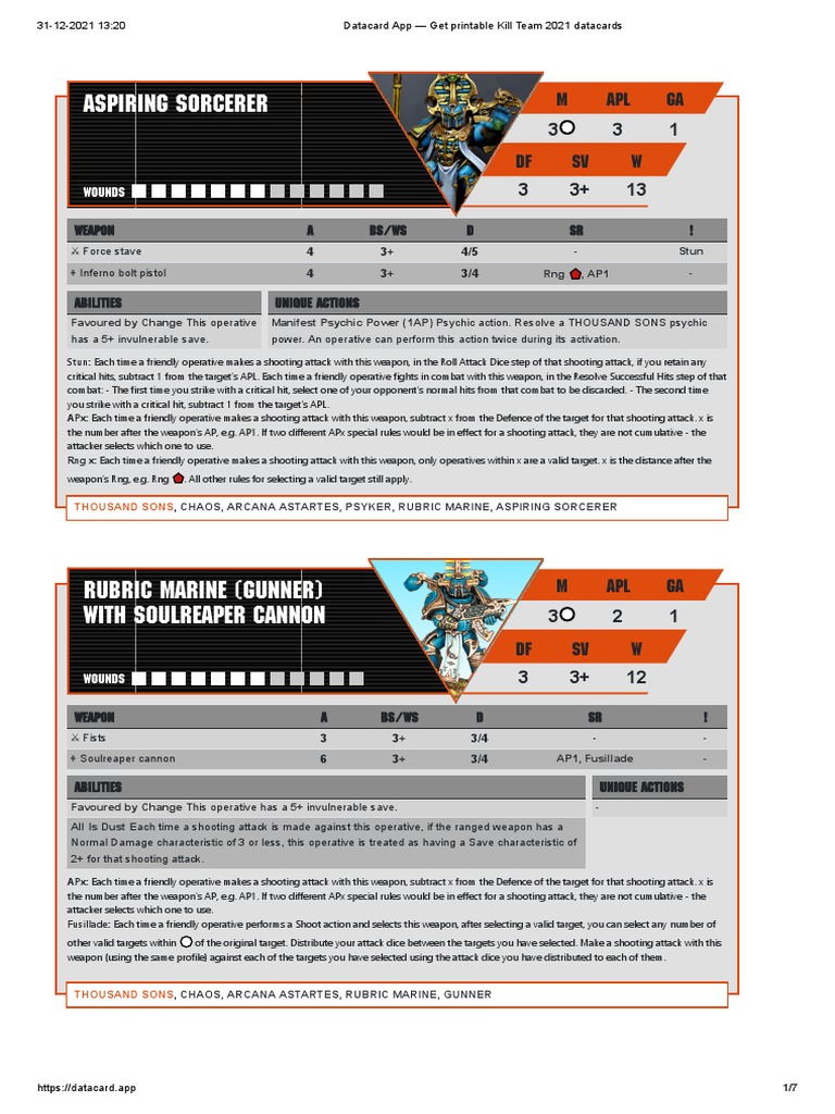 Datacard App - Get Printable Kill Team 2021 Datacards | PDF | Military ...