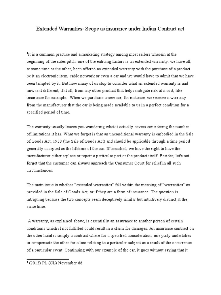 Extended WarrantiesScope As Insurance Under Indian Contract Act PDF