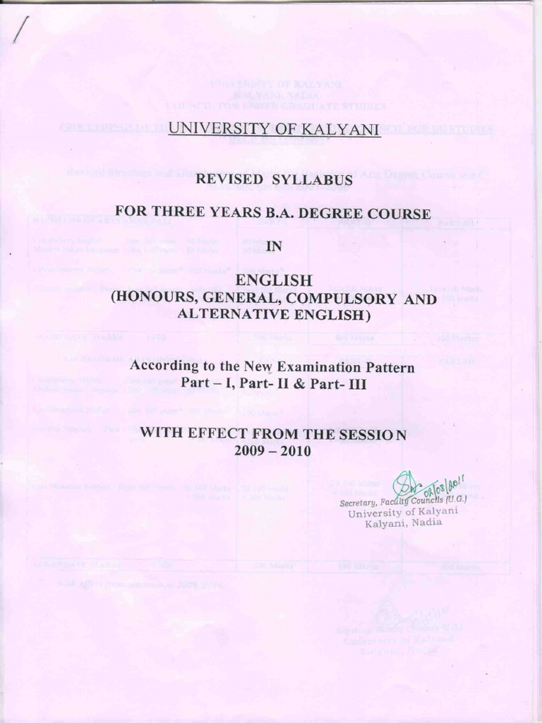Syllabus For B.A. English Honours Course PDF