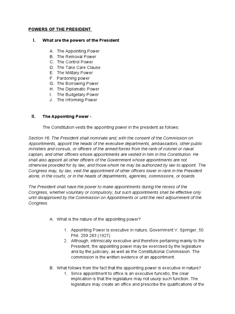 Powers of The President What Are The Powers of The President | PDF ...