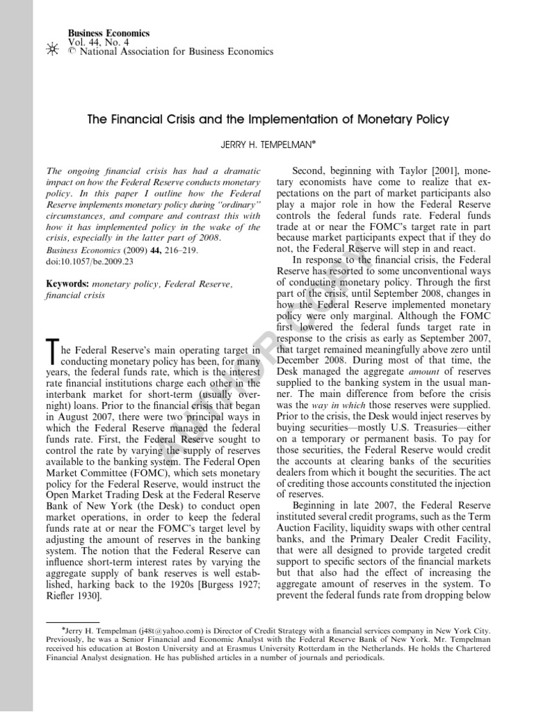 Financial Crisis and MP Implementation | PDF | Federal Reserve ...