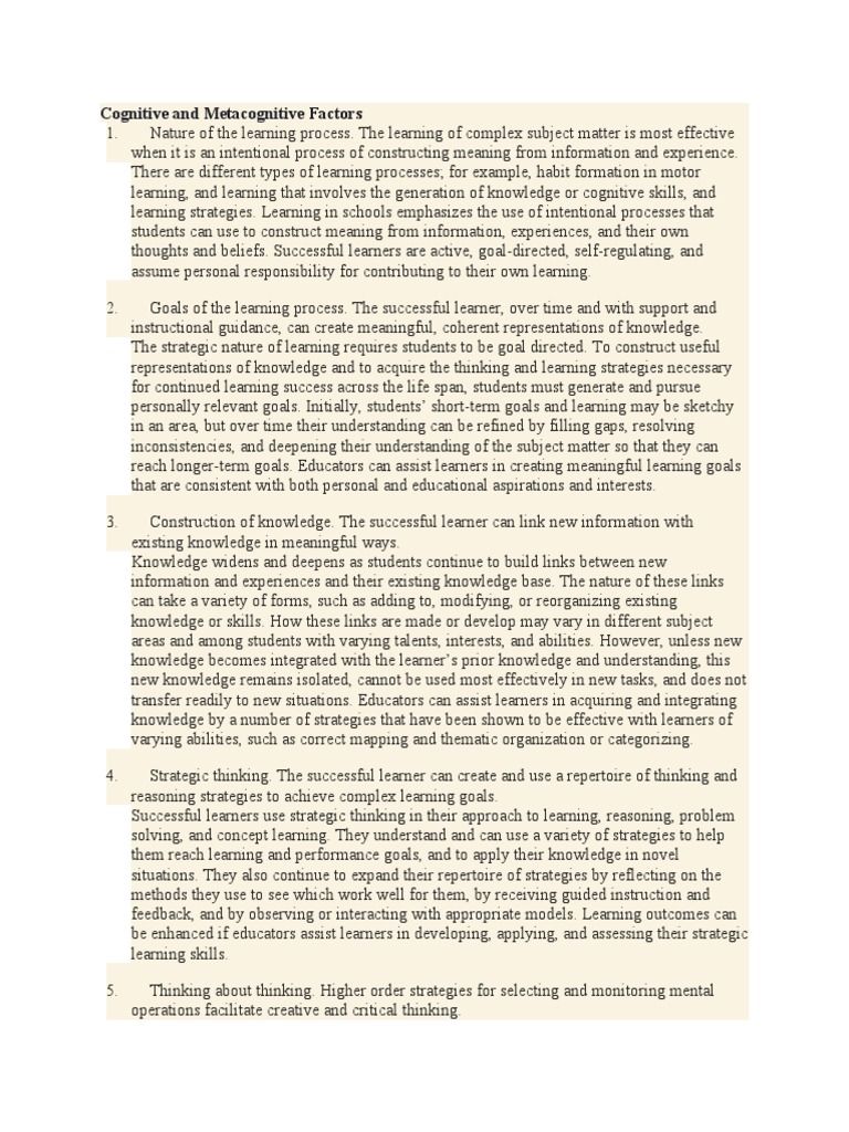 Cognitive and metacognitive factors pdf learning educational