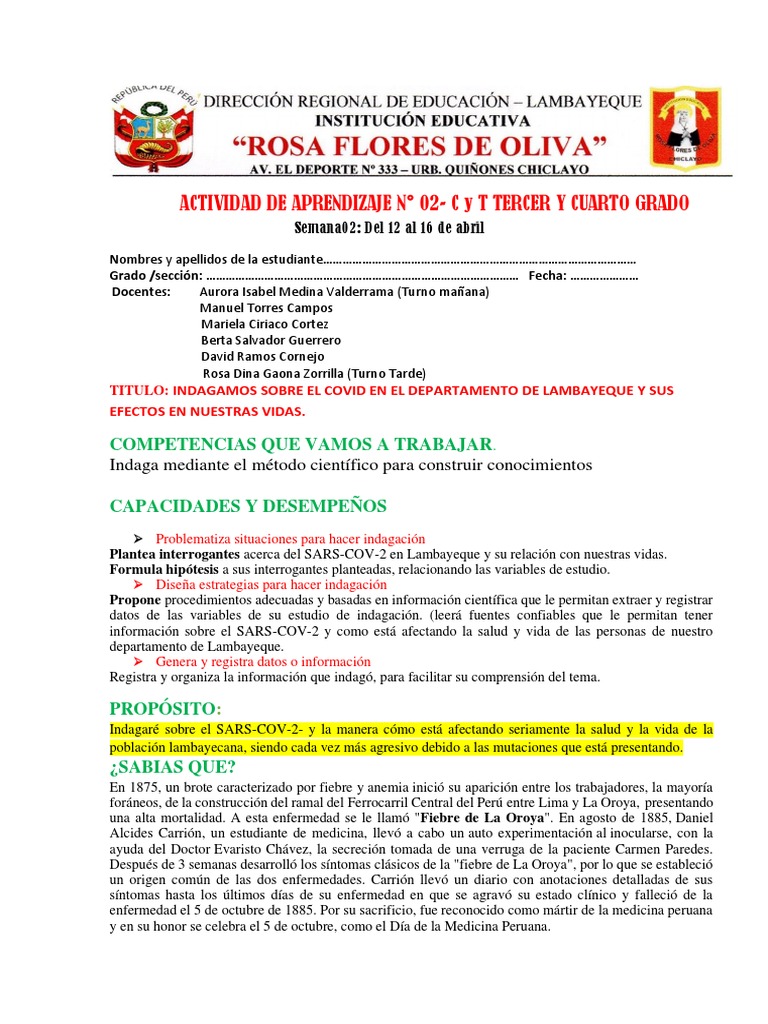 Actividad de Aprendizaje 02 Tercer Grado | PDF