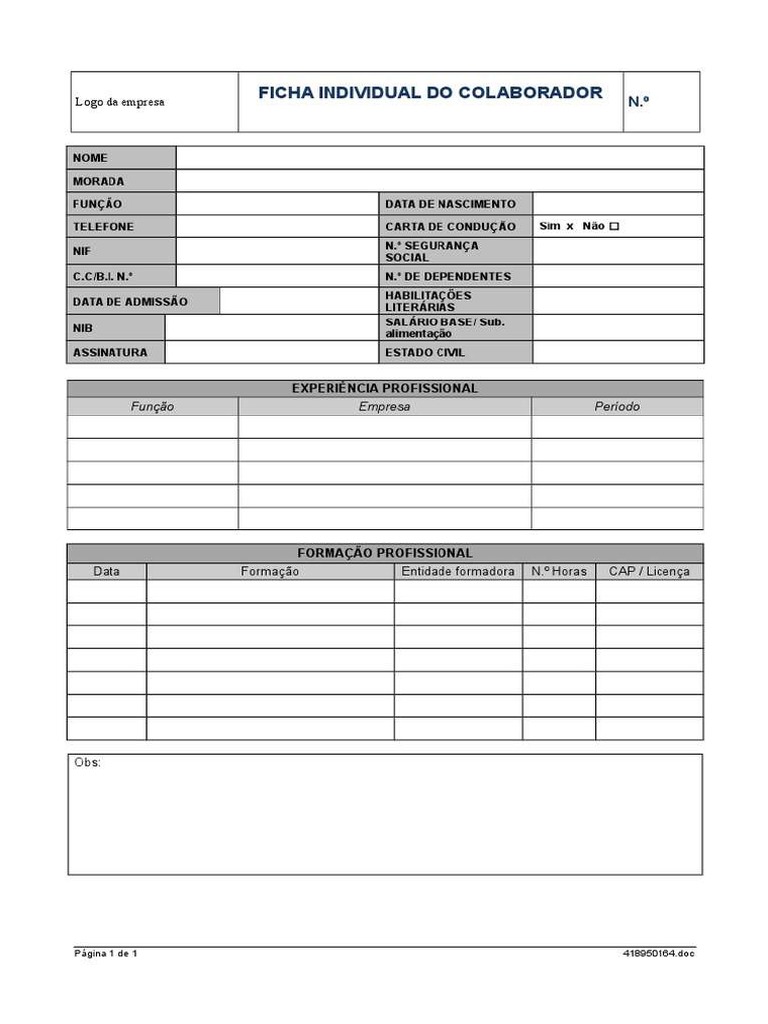 Ficha De Colaborador PDF