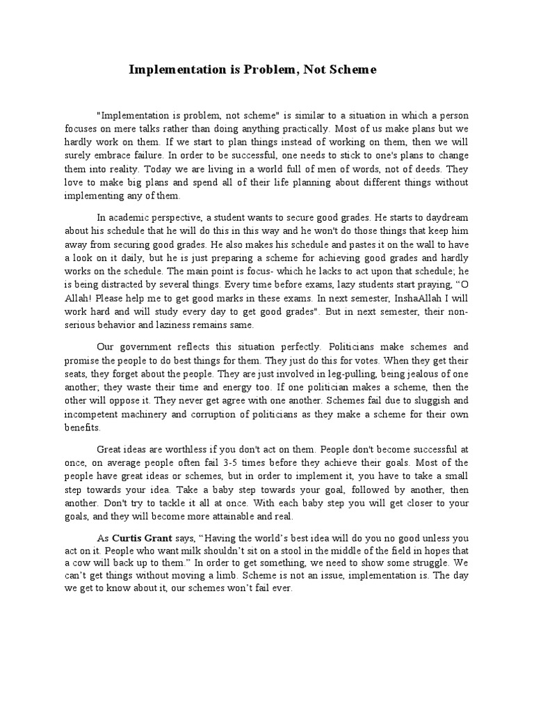 The Importance of Implementation Over Planning | PDF | Self-Improvement