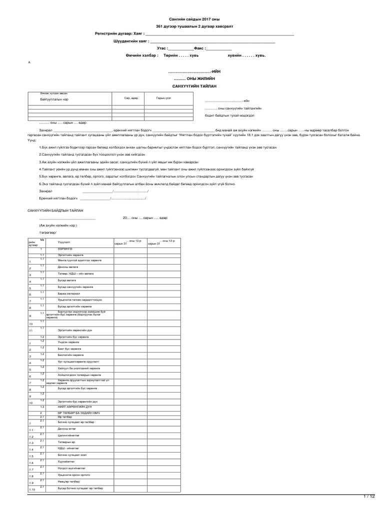 legalinfo.mn санхүүгийн тайлангийн маягт PDF