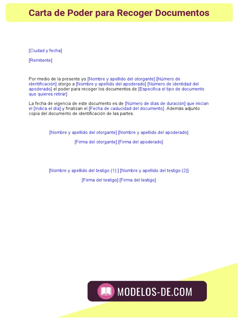 Modelo Carta de Poder para Recoger Documentos | PDF